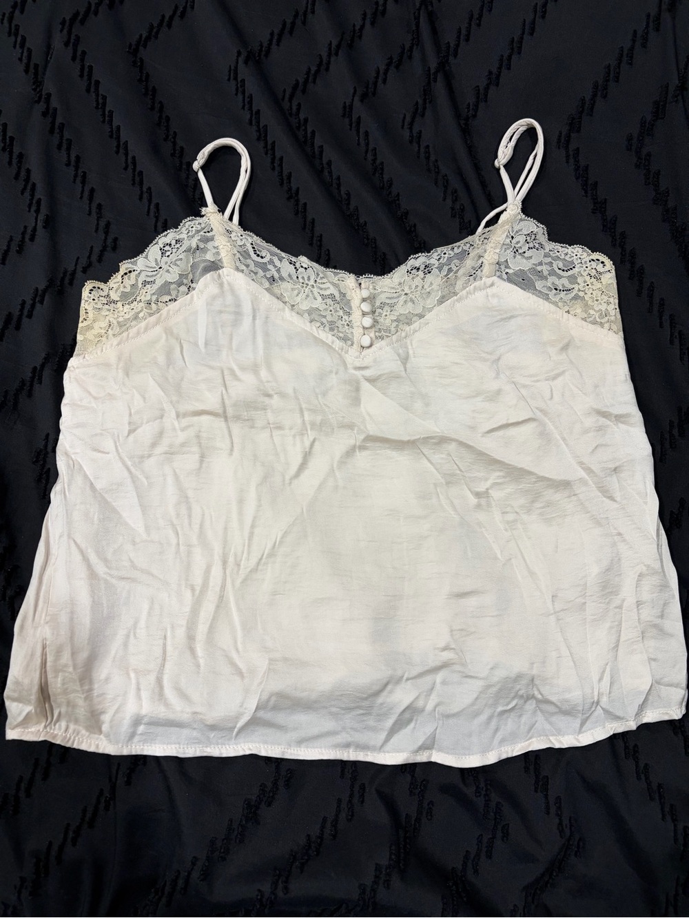 Lush Cream Lace-Trim Cami with Button Front